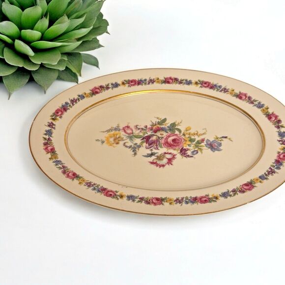 Castleton China Manor Oval Platter 10" – Vintage Floral Gold Trim USA - Picture 1 of 7